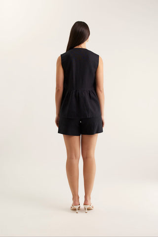 Rosie Linen Top In Black