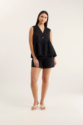 Rosie Linen Top In Black
