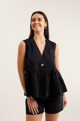 Rosie Linen Top In Black