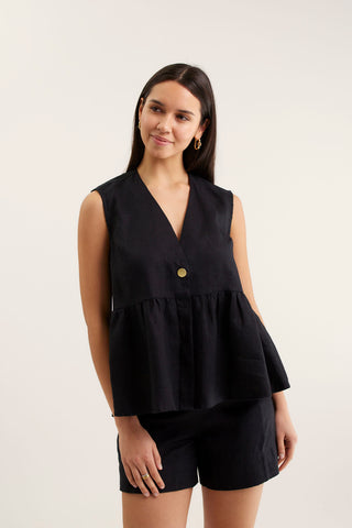 Rosie Linen Top In Black
