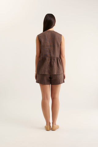 Rosie Linen Top In Choc