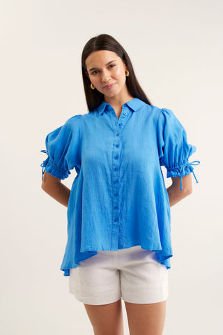 Tessa Linen Shirt In Cornflower