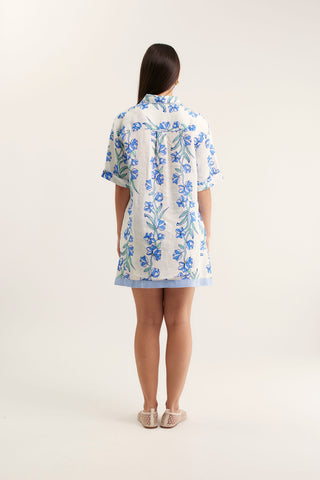 Sasha Linen Shirt In Blue Vine Print