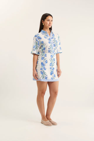 Saskia Linen Skirt  In Blue Vine Print