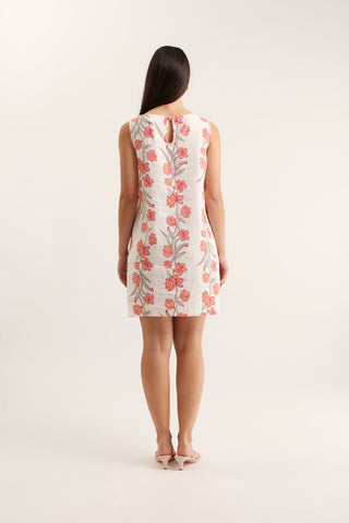 Lola Linen Dress In Pink Vine Print