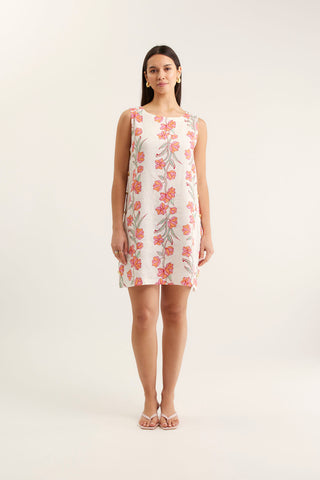 Lola Linen Dress In Pink Vine Print