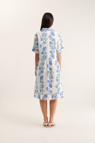 Maxine Linen Dress In Blue Vine Print