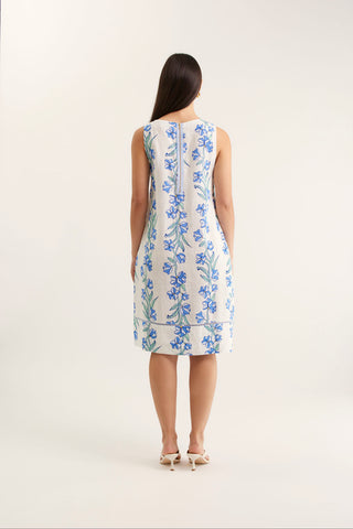 Delphi Linen Dress In Blue Vine Print
