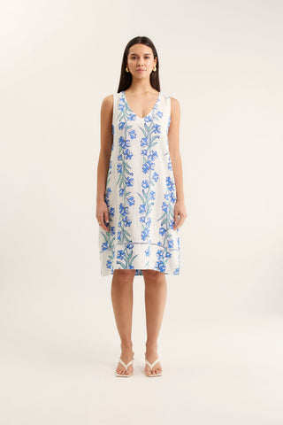 Delphi Linen Dress In Blue Vine Print