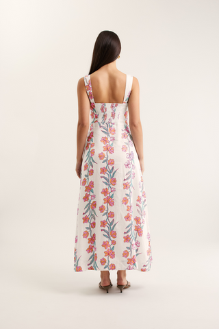 Simmie Linen Dress In Pink Vine Print