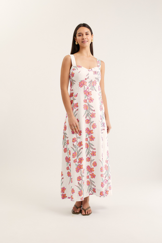 Simmie Linen Dress In Pink Vine Print