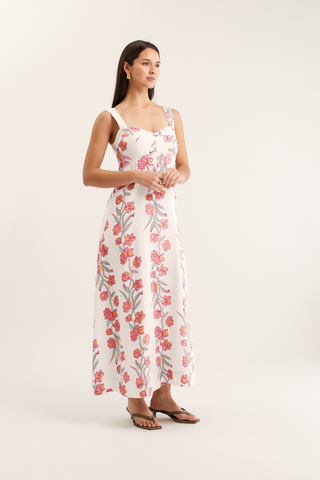 Simmie Linen Dress In Pink Vine Print