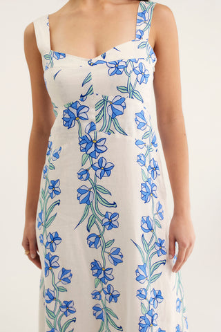 Simmie Linen Dress In Blue Vine Print