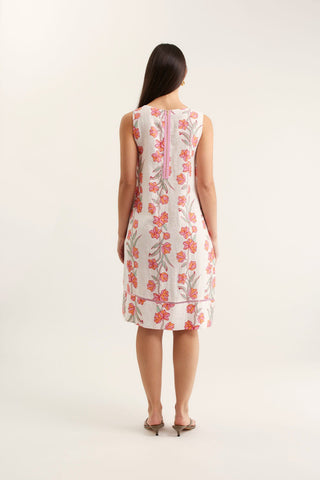 Delphi Linen Dress In Pink Vine Print