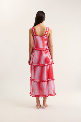 Clementine Bretton Linen Dress In Pink/Red