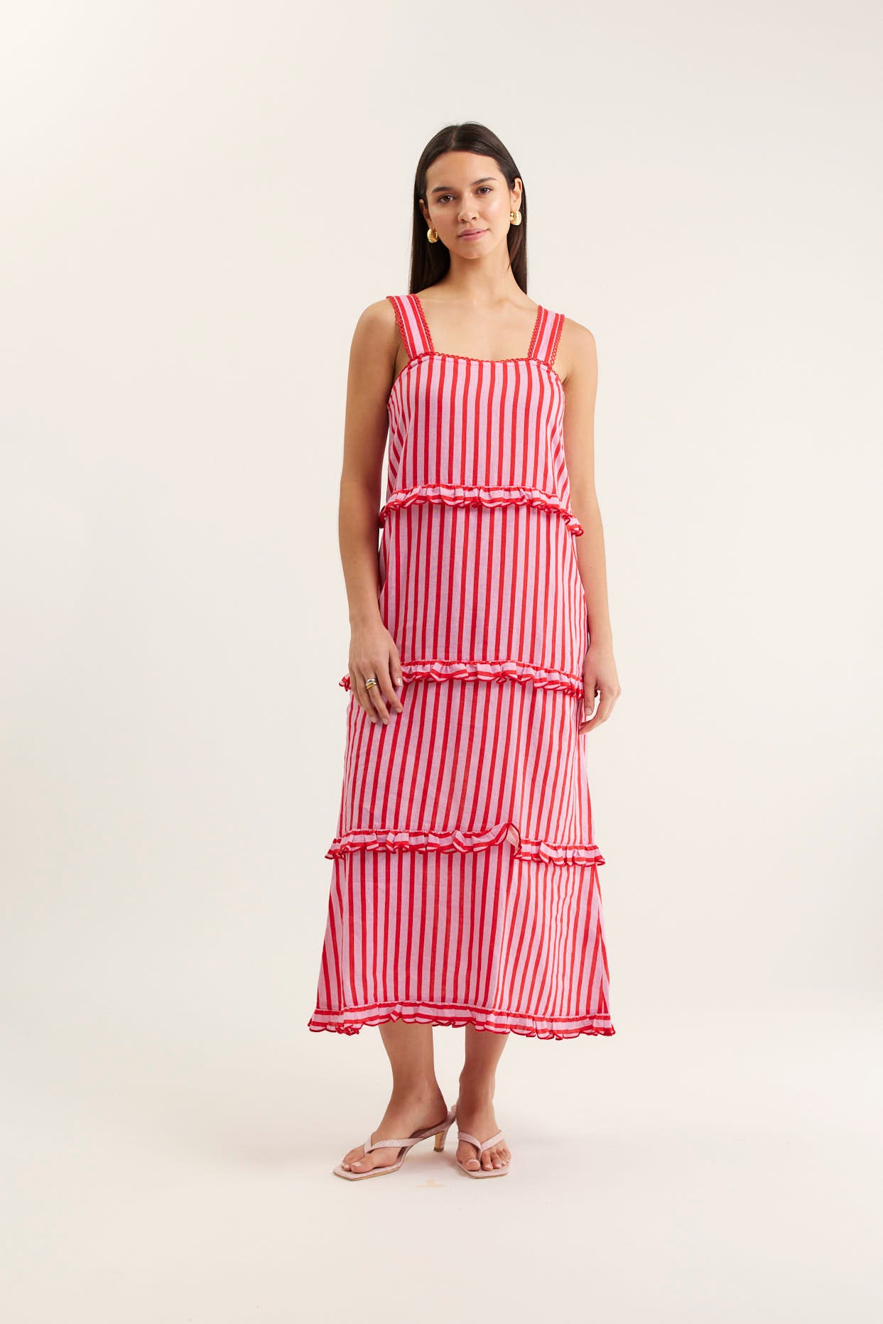 Clementine Breton Linen Dress In Pink/Red Alessandra Clementine Breton Linen Dress In Pink/Red Alessandra