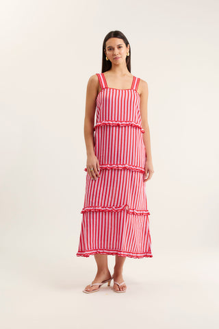 Clementine Bretton Linen Dress In Pink/Red