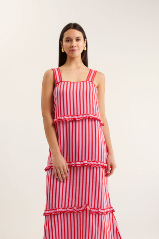 Clementine Bretton Linen Dress In Pink/Red