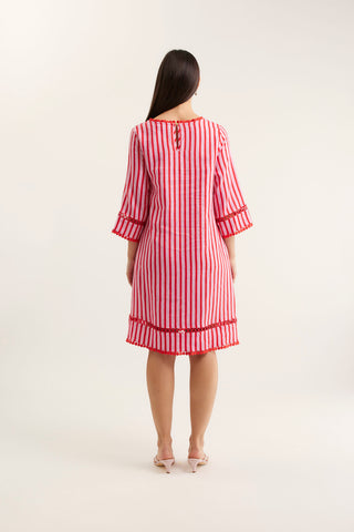 Claire Bretton Linen Dress In Pink/Red