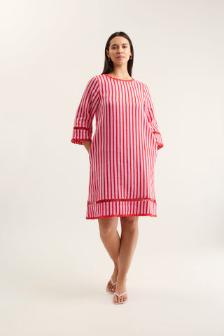 Claire Bretton Linen Dress In Pink/Red