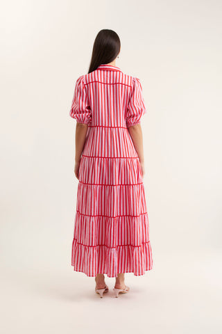 Marlow Bretton Linen Dress In Pink/Red