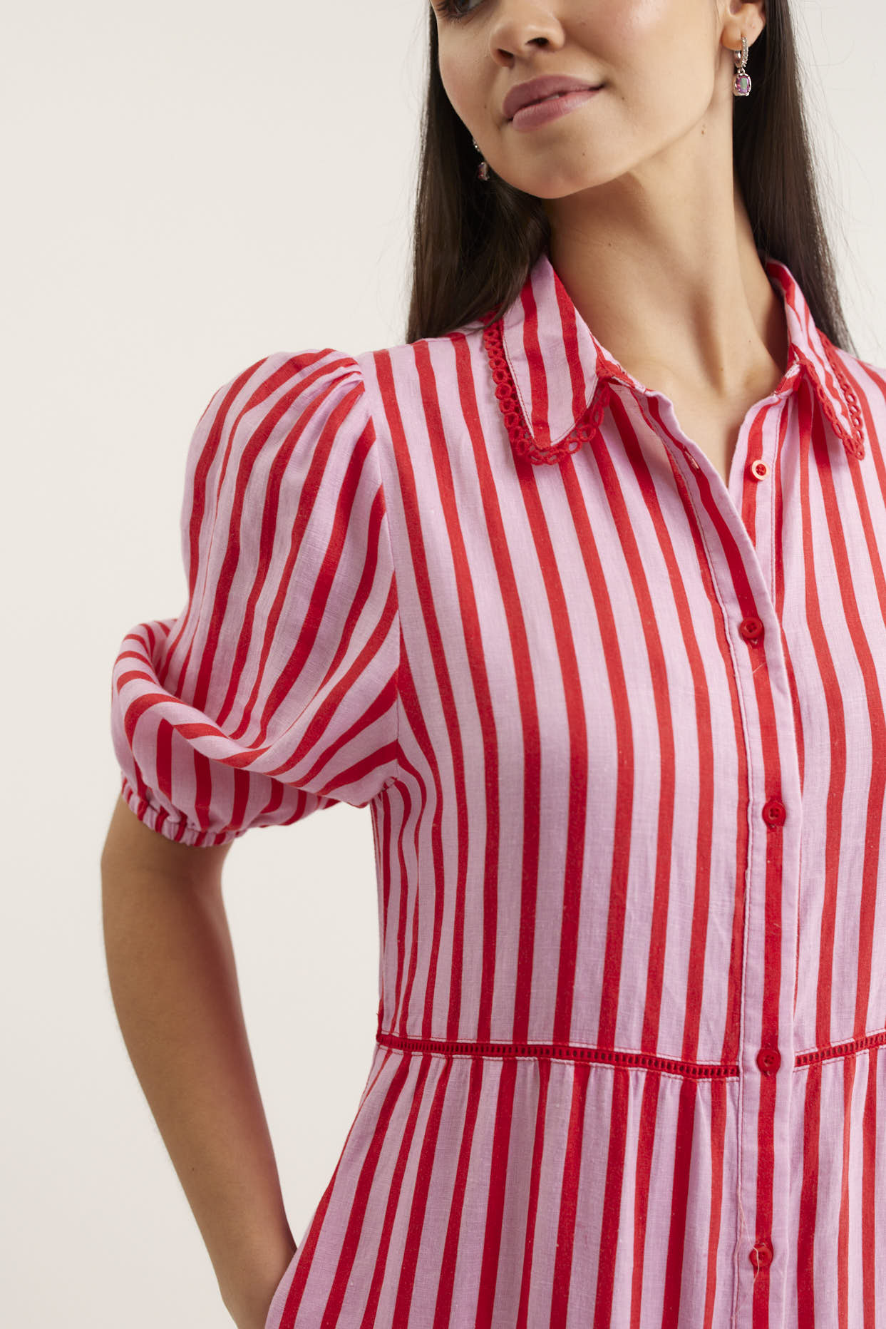 Marlow Breton Linen Dress In Pink/Red Alessandra Marlow Breton Linen Dress In Pink/Red Alessandra