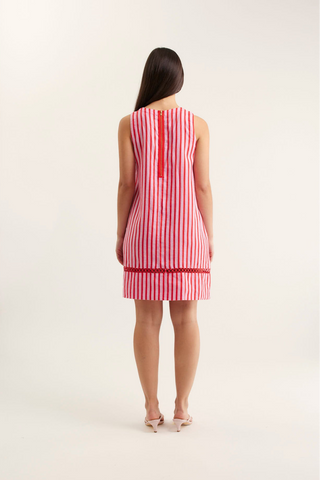 Ginger Bretton Linen Dress In Pink/Red