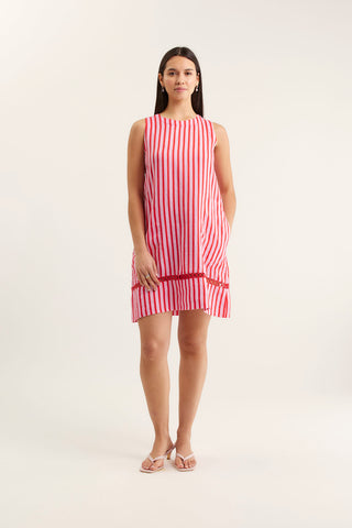 Ginger Bretton Linen Dress In Pink/Red