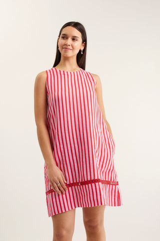 Ginger Bretton Linen Dress In Pink/Red