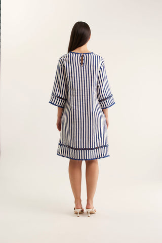 Claire Bretton Linen Dress In Navy/White