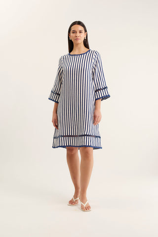 Claire Bretton Linen Dress In Navy/White