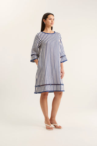 Claire Bretton Linen Dress In Navy/White