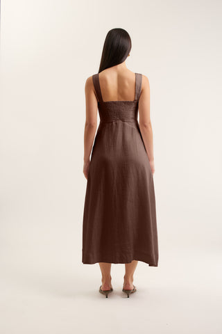 Simmie Linen Dress In Choc