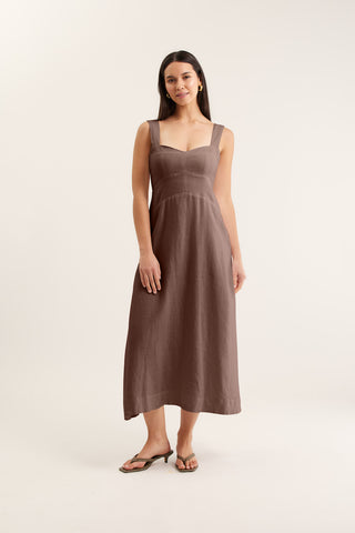 Simmie Linen Dress In Choc