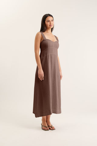 Simmie Linen Dress In Choc