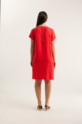 Louie Classic Linen Dress In Red