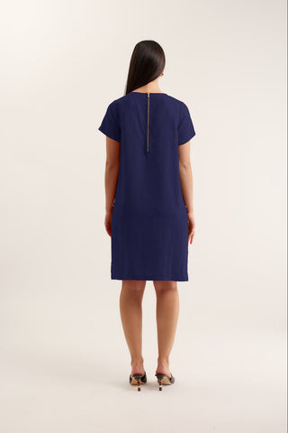 Louie Classic Linen Dress In Navy