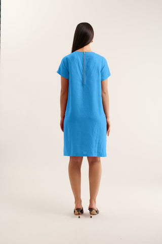 Louie Classic Linen Dress In Cornflower