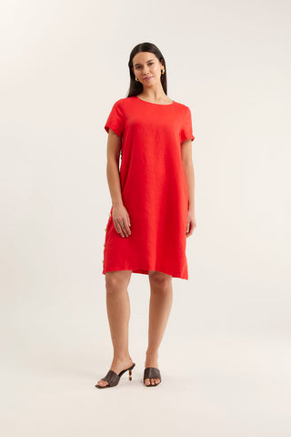 Louie Classic Linen Dress In Red