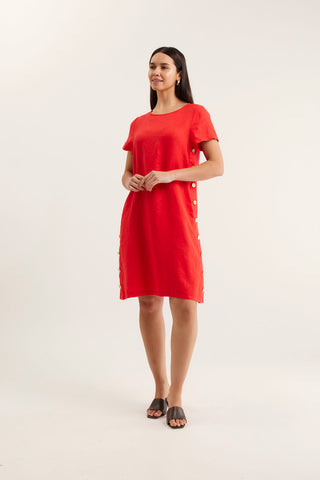 Louie Classic Linen Dress In Red