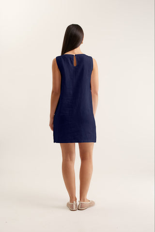 Lola Linen Dress In Navy