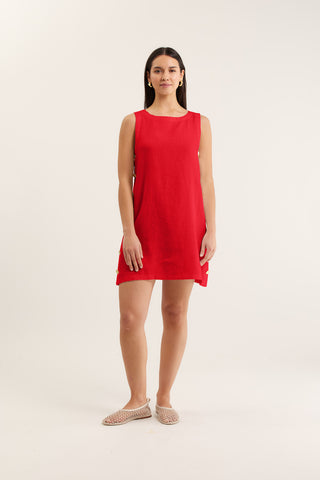 Lola Linen Dress In Red