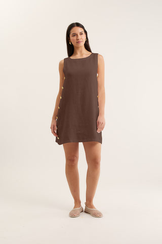 Lola Linen Dress In Choc