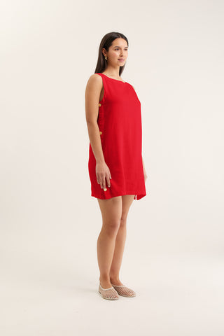Lola Linen Dress In Red