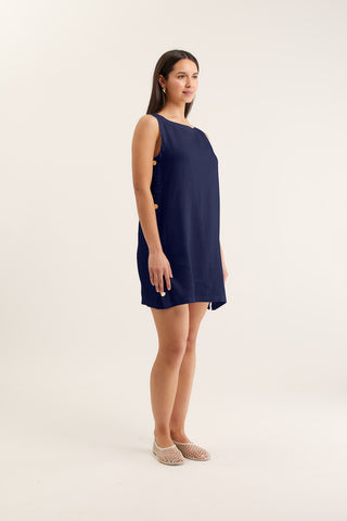 Lola Linen Dress In Navy