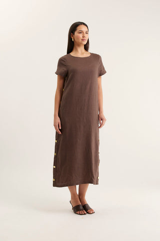 Louie Linen Dress In Choc