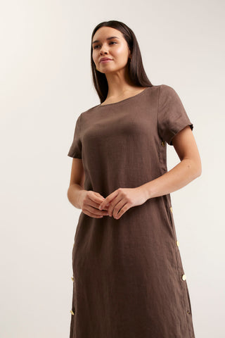 Louie Linen Dress In Choc