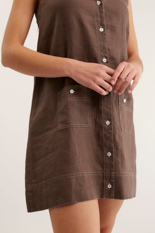 Tani Linen Dress In Choc/White