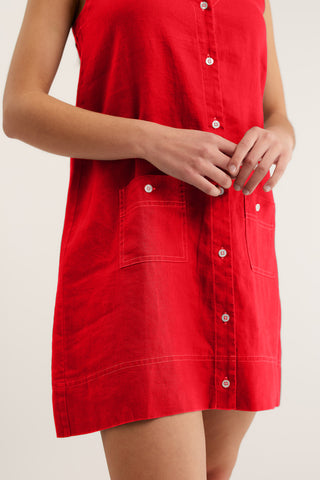 Tani Linen Dress In Red/White