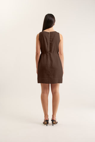 Rommy Linen Dress In Choc